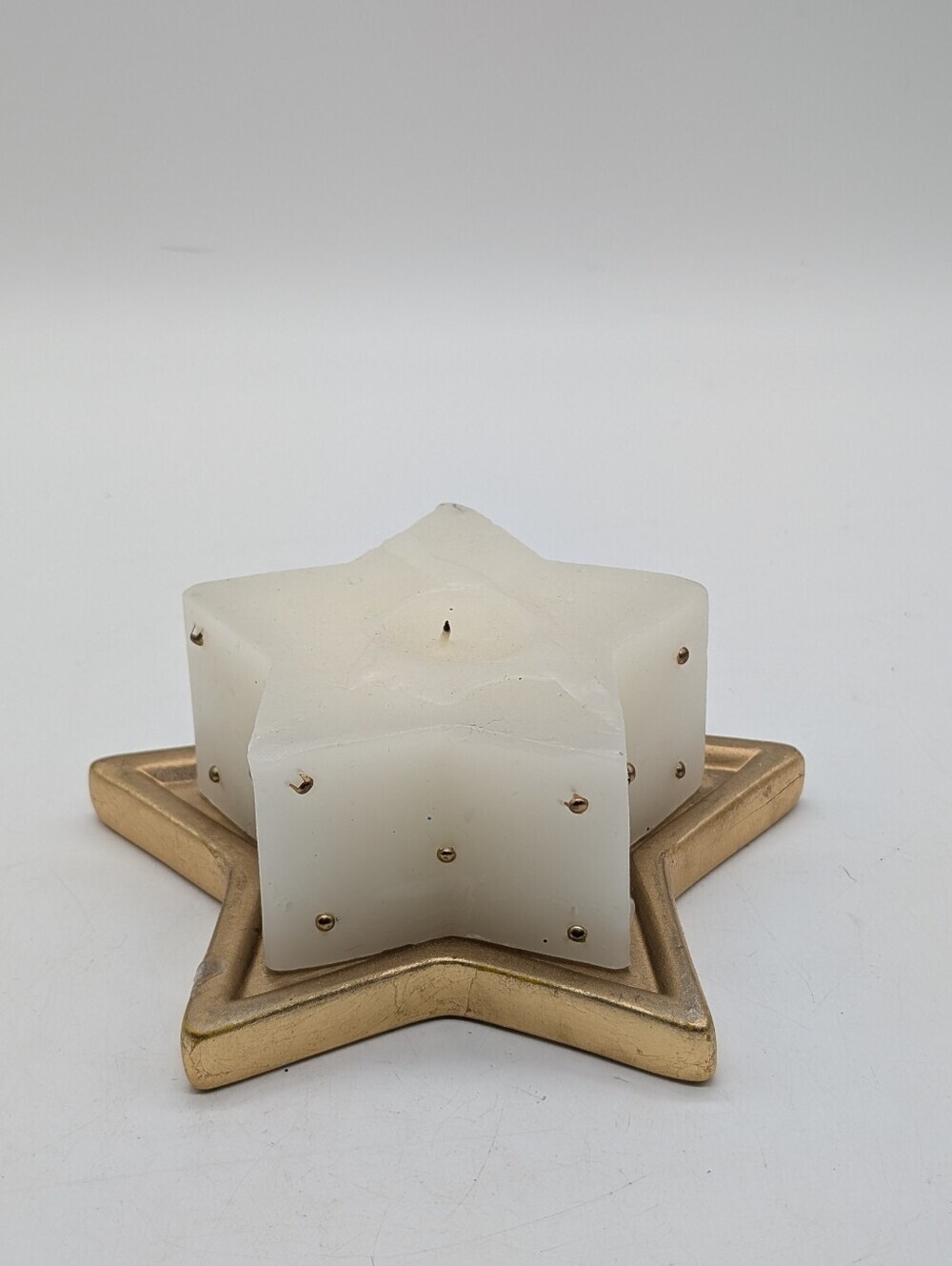 Celestial Gold Star Candle Holder & White Studded Star Candle Set